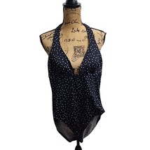 Polka Dot One Piece Swimsuit Halter Top Padded Cups Navy Blue - £7.63 GBP