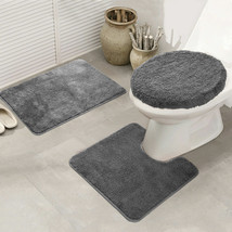 3Pcs Set Bathroom Carpet Non-Slip Pedestal Rug+Lid Toilet Cover+Bath Mat Decor - £37.82 GBP