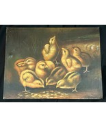 Oil Painting Farm Landscape Art Oil Painting Baby Chick Chicks Chickens Birds - $2,760.29 MXN