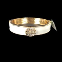 NWT Vtg Y2K GUESS White Enamel Goldtone Bangle Bracelet w/ Rhinestones, Hinge - £16.65 GBP