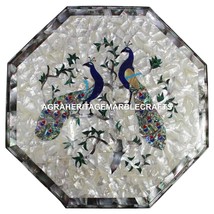 Marble Coffee Table Top Mother of Pearl Stone Inlay Multi Peacock Design H1420 - £407.87 GBP+