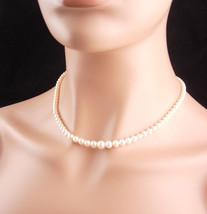 14kt white gold PEARL choker - diamond clasp necklace - Vintage 1950&#39;s  Ladies w - £334.20 GBP