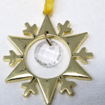 Gold Metal Snowflake Christmas Ornament Plastic Crystal 1990 Vintage - £9.50 GBP