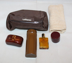 Lufthansa Airlines Germany Flight Amenity Pouch Bag Set Brown 5 Item Tot... - $28.93