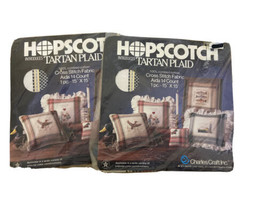 Hopscotch Tartan Green &amp; Blue Plaid 14 ct 15” X 15” Cross Stitch Fabric Lot of 2 - £9.64 GBP
