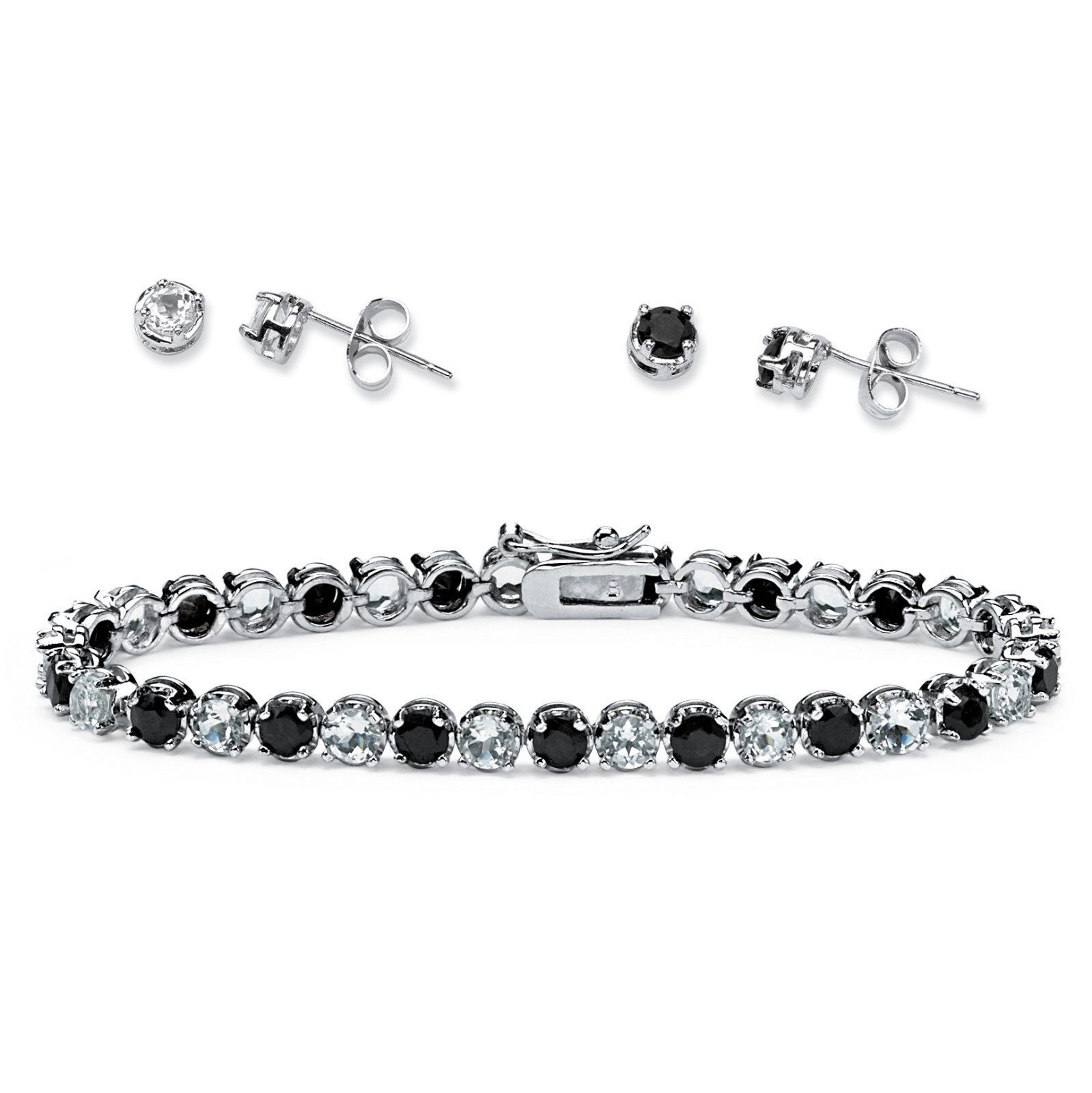 MIDNIGHT SAPPHIRE AND WHITE TOPAZ NECKLACE AND STUD  EARRING SET - £181.72 GBP