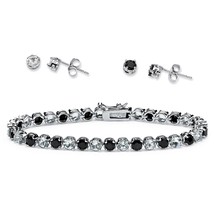 MIDNIGHT SAPPHIRE AND WHITE TOPAZ NECKLACE AND STUD  EARRING SET - £183.41 GBP