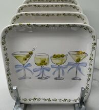 4 Rachel Zoe Square Appetizer  Plates Cocktails &amp; Bows Melamine 6” New - $19.75