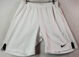 Nike Dri Fit Short Mens Medium White 100% Polyester Slash Pockets Elasti... - $16.59