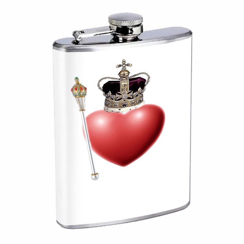 Royal Heart Em1 Flask 8oz Stainless Steel Hip Drinking Whiskey - £11.78 GBP