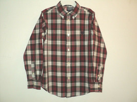Chaps Boy&#39;s Size 7 Dress Shirt Plaid Long Sleeves, Red, Brown, White Cotton - £7.96 GBP