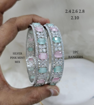 Indian Silver plated CZ Multicolor Bangle Bracelet Size 2.10 2.8 2.6 Jewelry Set - £68.32 GBP