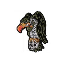 Smoking VULTURE on a SKULL 4&quot; x 3&quot; iron on patch (6939) Biker (#102) - £10.23 GBP
