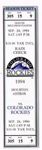 1994 Astros @ Rockies Full Unused Phantom Ticket September 24th Strike Year - $10.03