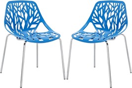 Modern Stacking Two Blue Kitchen And Dining Room Chairs By Modway. - $154.93