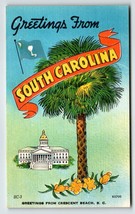 Greetings From Crescent Beach South Carolina Large Big Letter Linen Postcard - £27.98 GBP