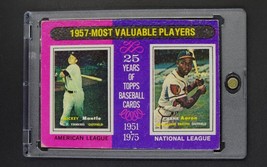 1975 Topps 1957 MVP #195 Mickey Mantle / Hank Aaron HOF Vintage Baseball Card - £6.00 GBP