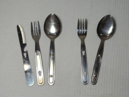 Vintage camping scout utensils 1 knife 2 fork 2 spoon Stainless Japan ne... - $12.73