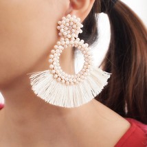MANILAI Bohemia Tassel Earrings For Women Statement Fringed Earrings Round Cryst - £8.29 GBP