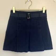 Chaps Girls School Uniform Skort Size 10 Navy Blue Pleated Pull On Faux Belt - £8.70 GBP