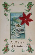art deco ephemera postcard J.p. 1917 A Merry Christmas  flocked Holly be... - $4.69