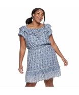 American Rag Off-the-Shoulder Ruffle Dress Blue Plus Size 1X Casual Part... - $19.39