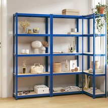 vidaXL 5-Layer Shelves 3 pcs Blue Steel&amp;Engineered Wood - £247.38 GBP