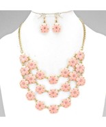 Pink flower blue cascade necklace earring sets - $266.55 MXN