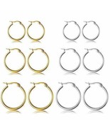 6 Pairs Gold Silver Hoop Earrings Set Nickel Free Hypoallergenic Stainle... - £15.49 GBP
