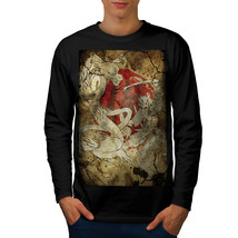 Samurai Dragon Clash Tee Battle Art Men Long Sleeve T-shirt - £11.95 GBP