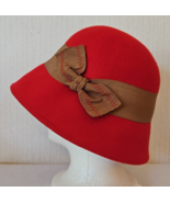 Peter Grimm Wool Cloche Hat Red Womens One Size Grosgrain Bow Wide Brim ... - $405.87 MXN