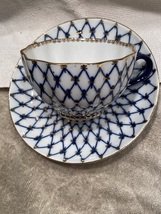 LOMONOSOV IMPERIAL RUSSIA WHITE &amp; BLUE CUP AND SAUCER  - $60.00