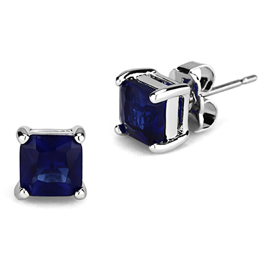 3W542 - Rhodium Brass Earrings with Synthetic Synthetic Glass in Montana - $17.49