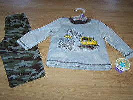 Size 12 Months 2 Piece Pajamas Set Camo Camouflage Pants Dozer Loader Ve... - $14.00