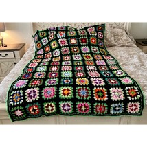 Vintage Groovy Colorful Granny Square Handmade Afghan - £39.44 GBP