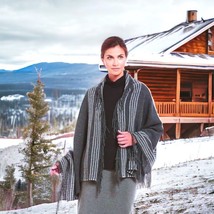 NWT Eileen Fisher Vintage Blanket Shawl Charcoal Grey OS Wool Lofty Italian - $82.47