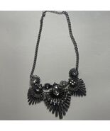 Silver Tone Metal Statement Glamour Bib Necklace Rhinestone - €16,30 EUR