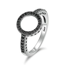 BAMOER 100% Genuine 925 Sterling Silver Forever Clear Black CZ Circle Round Fing - £14.21 GBP