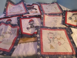 19 Vintage STARTED  quilt squares  CHRISTMAS 2 PATTERNS 8x8 cotton  fabric - £17.98 GBP