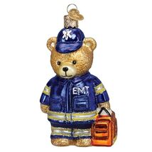 Old World Christmas EMT Teddy Bear Glass Ornament 4.5 Inch FREE BOX Mult... - $16.33