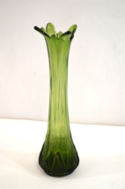 LE Smith Swung Finger Vase 12&quot; Avocado Green Glass Ribbed Vtg MCM Midcentury - £115.85 GBP