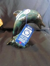 Vintage NWT Blue Mountain Pottery Blue Green Drip Glaze Dolphin Figurine 6&quot; Made - £29.61 GBP