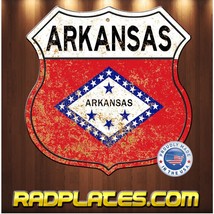 Vintage Rustic Look Arkansas Flag Highway Aluminum Shield Metal Sign Gift  12&quot; - £15.40 GBP
