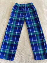 Lands End Boys Blue Green White Plaid Fleece Pajama Pants Pockets 6 - £6.62 GBP