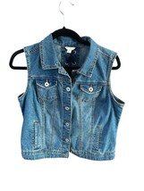 Est 1946 Womens Size Medium Vest Jean Jacket Denim Blue Lace Tie Up Neck - $14.84