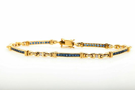  15ct Princess Cut Blue Sapphire Diamond 14k Yellow Gold Over Vintage Bracelet - £122.54 GBP