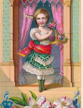 1800&#39;s Antique Victorian New Year Card - Girl With a Pink Rose - $8.00