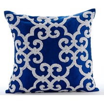 Arabic Pattern Blue Accent Pillows, Art Silk 16x16 Pillow Covers, Royal Arabic - £32.15 GBP+
