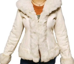 VTG seventy77seven Womens Cream Colored, Faux Fur Trimmed Suede Y2K Jacket Small - £52.10 GBP