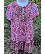 Women’s L Pink Roses Jacobean Florals Kaftan Loungewear Muu Muu Dress Sh... - £21.57 GBP